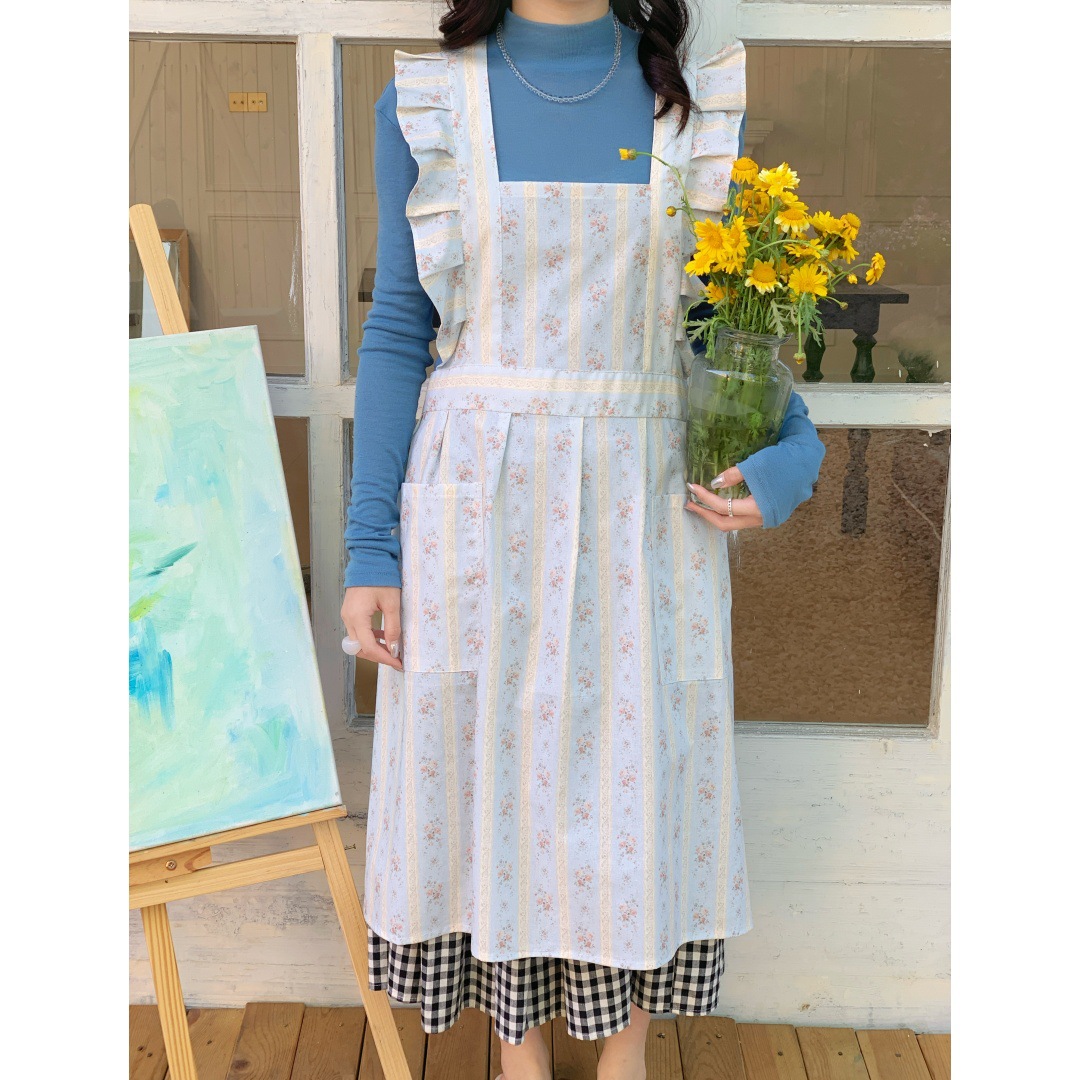 Kitchen Baking Drawing - 민소매 플로럴 코튼 여성 앞치마 주방