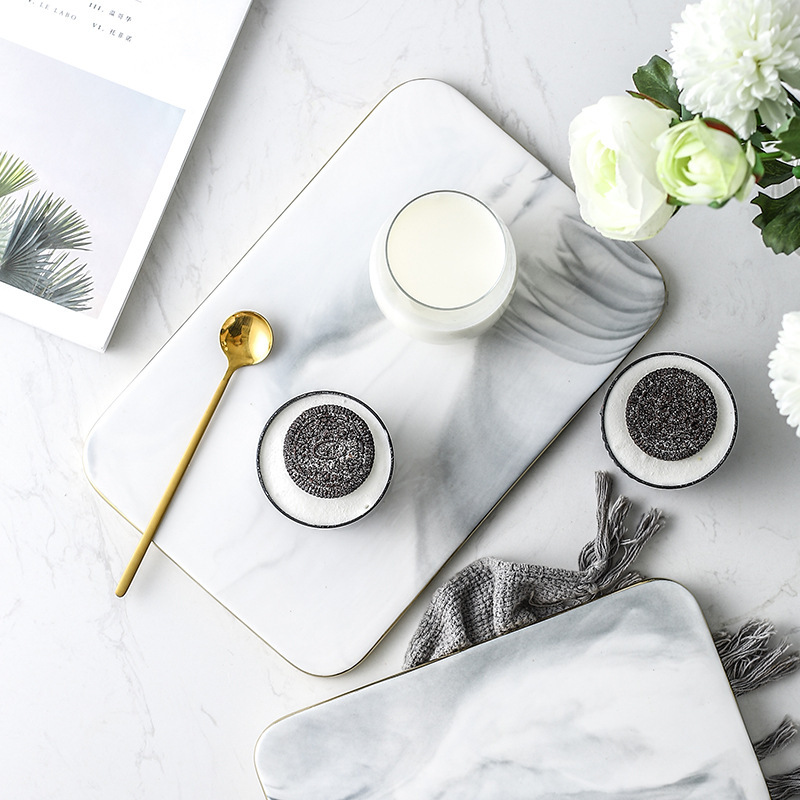 Rolling Pin Marble - Glod Rim이 있는 대리석 세라믹 도마,