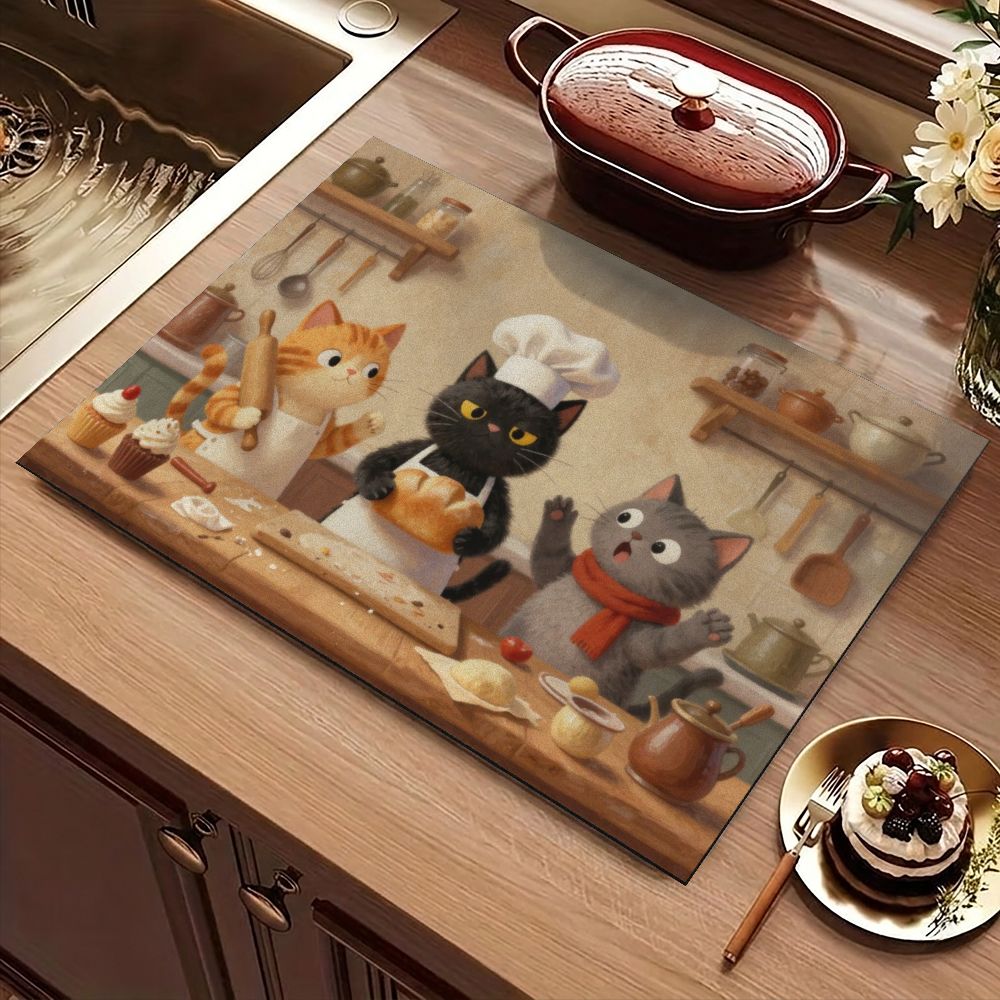 귀여운 만화 고양이 디자인의 빠른 건조 매트, 초흡수성 - Super Kitchen Baking Mat 리뷰 및 가격